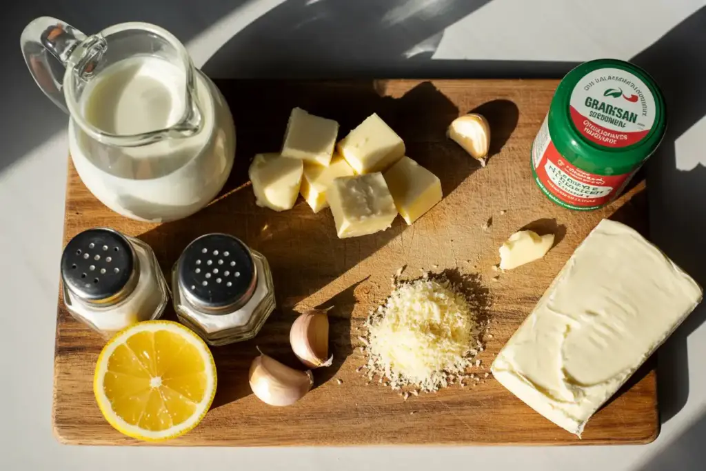 Fresh Creamy Garlic Parmesan Sauce ingredients 